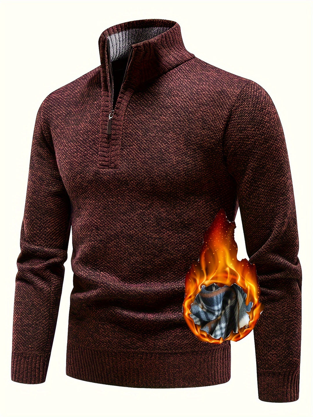 Herren Fleece-Pullover mit hohem Kragen und strukturierter Oberfläche Aliams