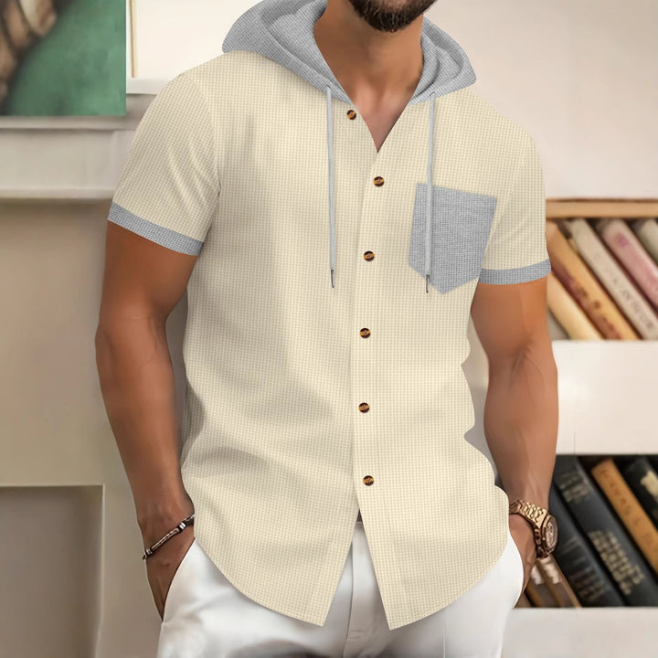 Herren Kurzarm-Hemd mit Kapuze und Brusttasche Aliams