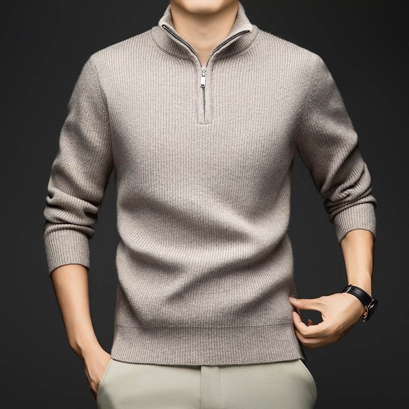 Herren eleganter Zip-Pullover aus weicher Wolle Aliams