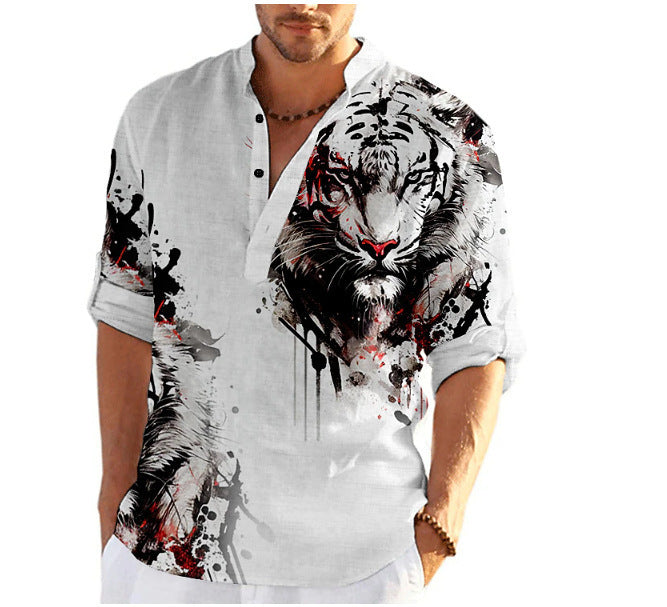 Herren Kurzarm-Hemd mit einzigartigem Wolfsmotiv Aliams