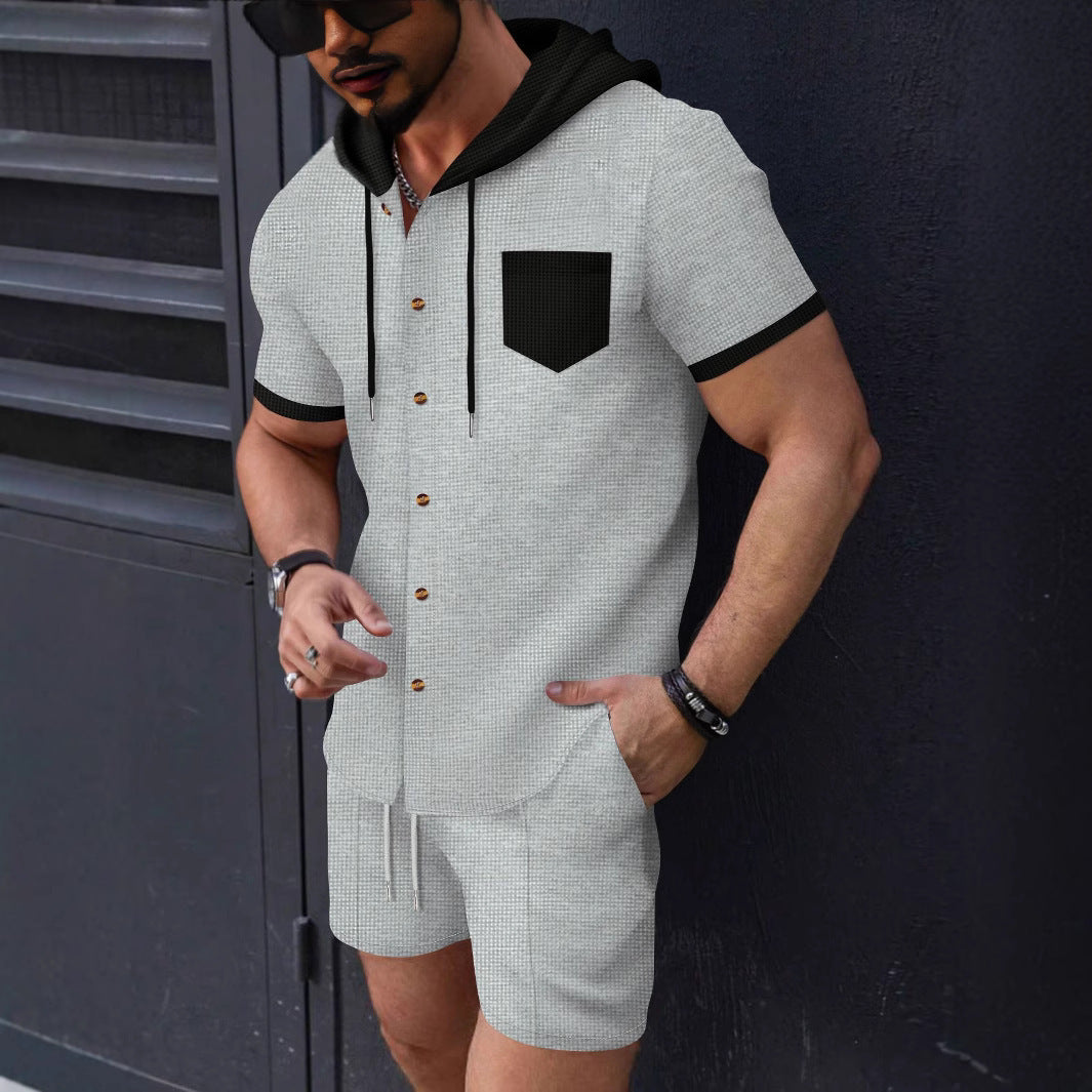 Herren Funktionales Kurzarm-Hemd mit Kapuze und Shorts Set Aliams