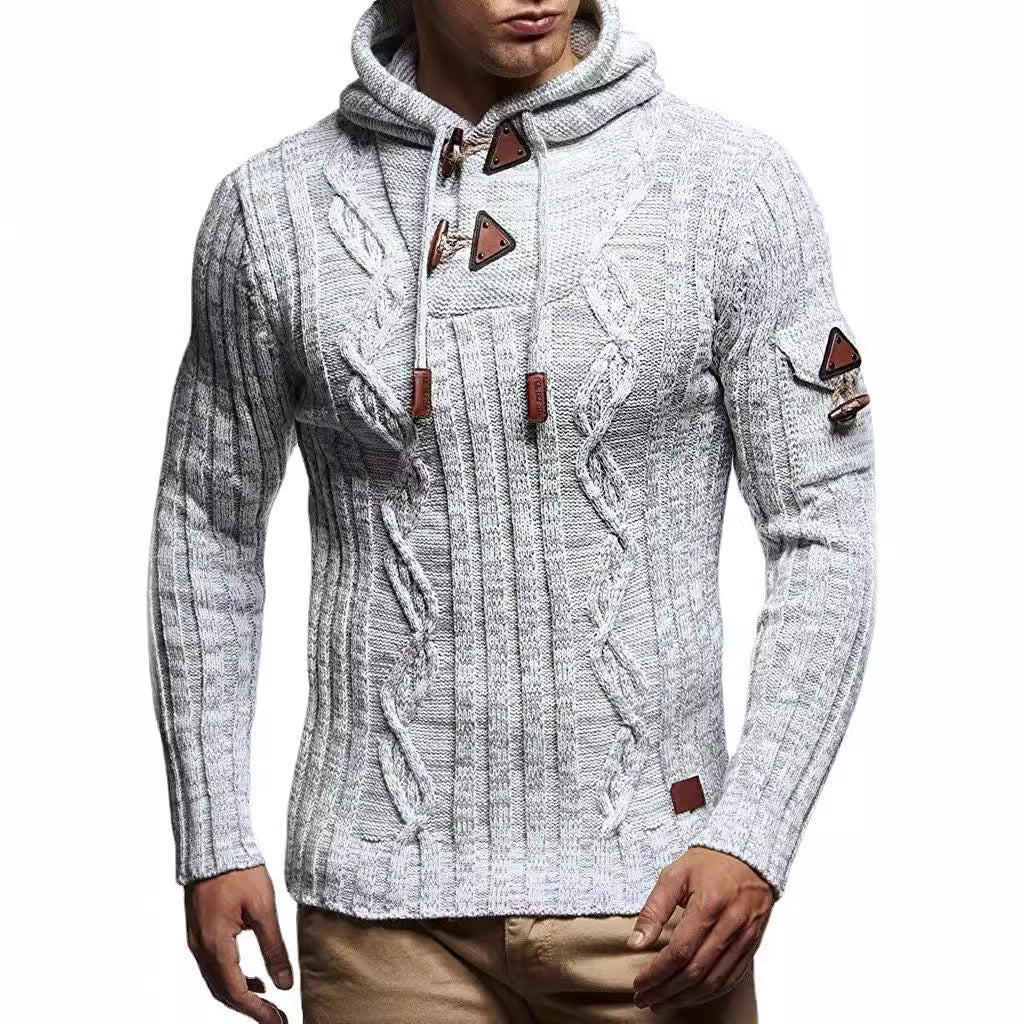 Herren Grobstrick Pullover mit Kapuze und dekorativen Schnürdetails Aliams