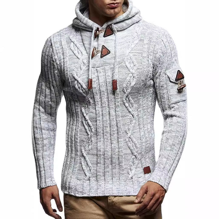 Herren Grobstrick Pullover mit Kapuze und dekorativen Schnürdetails Aliams