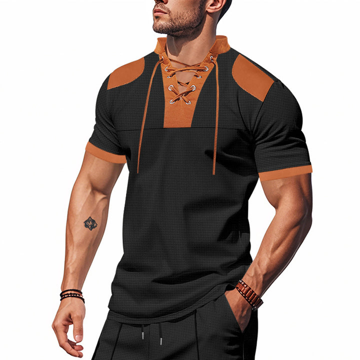 Herren Kurzarm-Hemd mit modernem Schnürdesign und komfortabler Passform Aliams