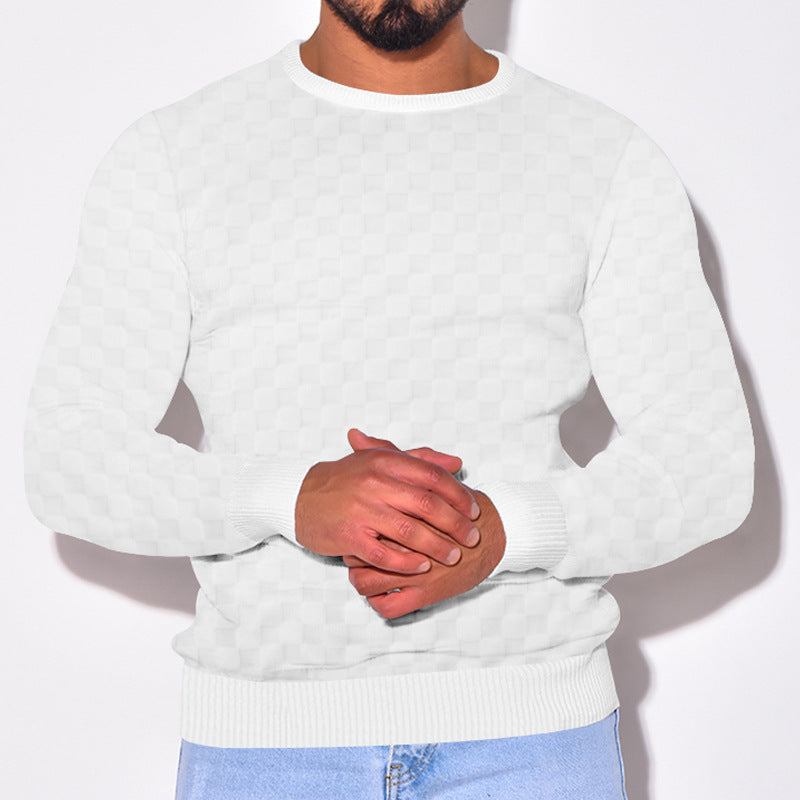 Herren gemütlicher Strickpullover mit modernem Karomuster und Rippbündchen Aliams