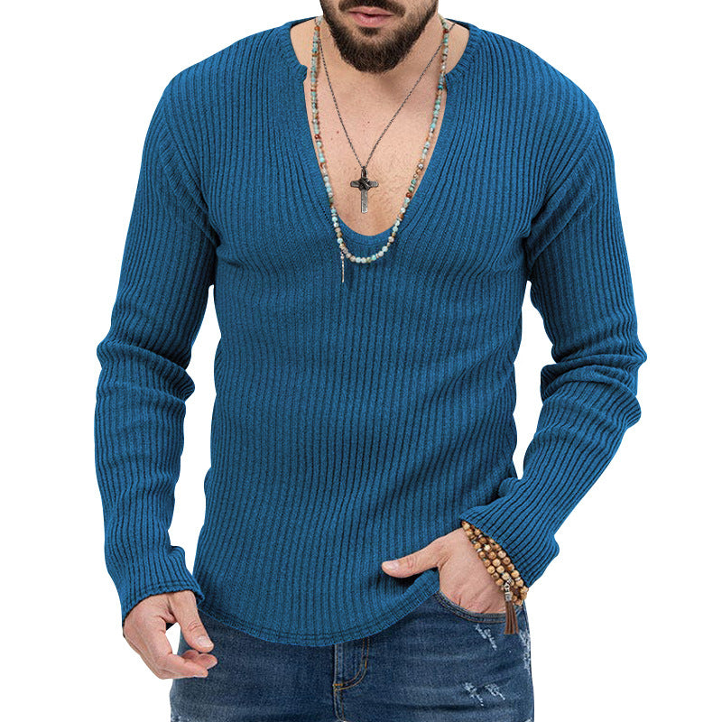 Herren V-Ausschnitt-Ripp-Pullover mit strukturiertem Design Aliams