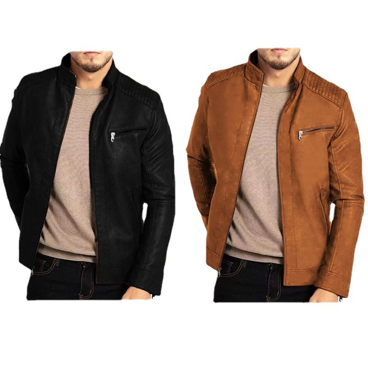 Herren Kunstlederjacke mit Stehkragen und modernen Details Aliams
