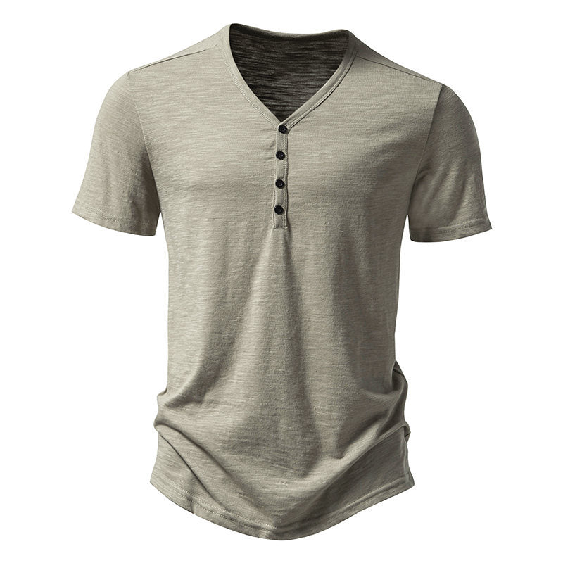 Herren Kurzarm-Henley-Shirt mit V-Ausschnitt und Knopfleiste Aliams