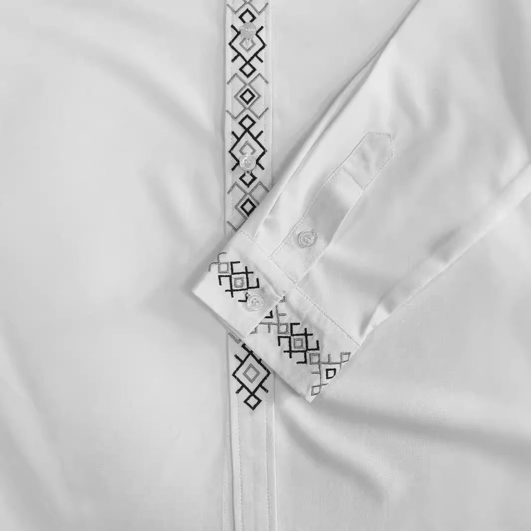 Herren Elegantes Langarmhemd mit exklusivem, besticktem Kragen Aliams