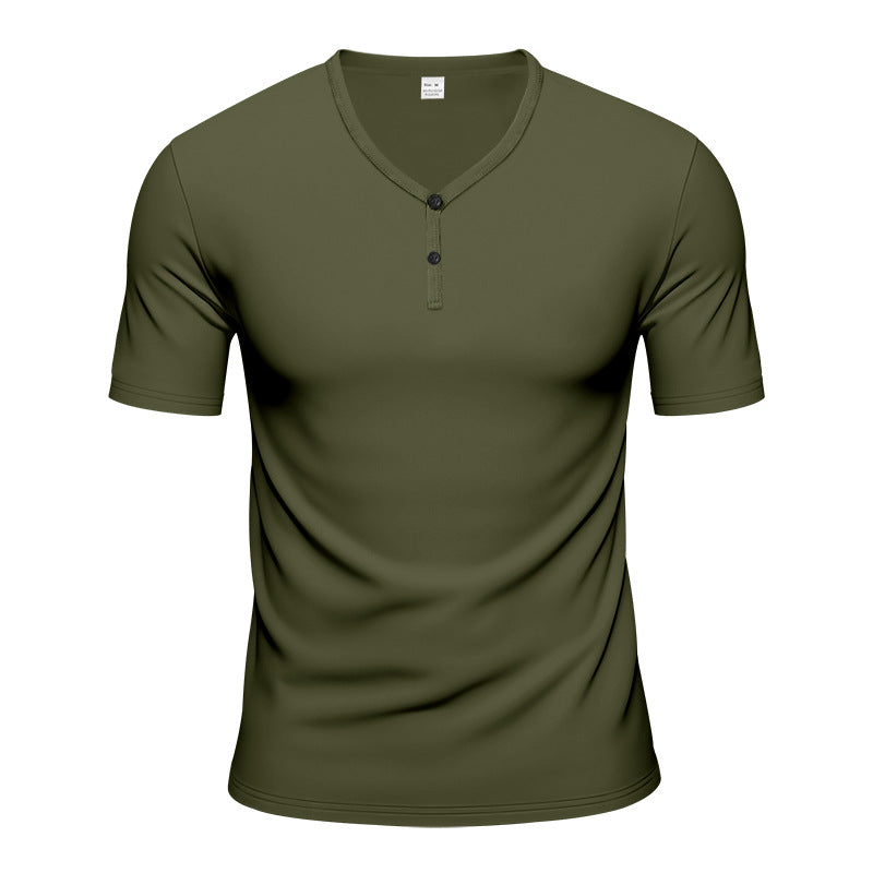 Herren Kurzarm Henley-T-Shirt mit atmungsaktiver Struktur Aliams