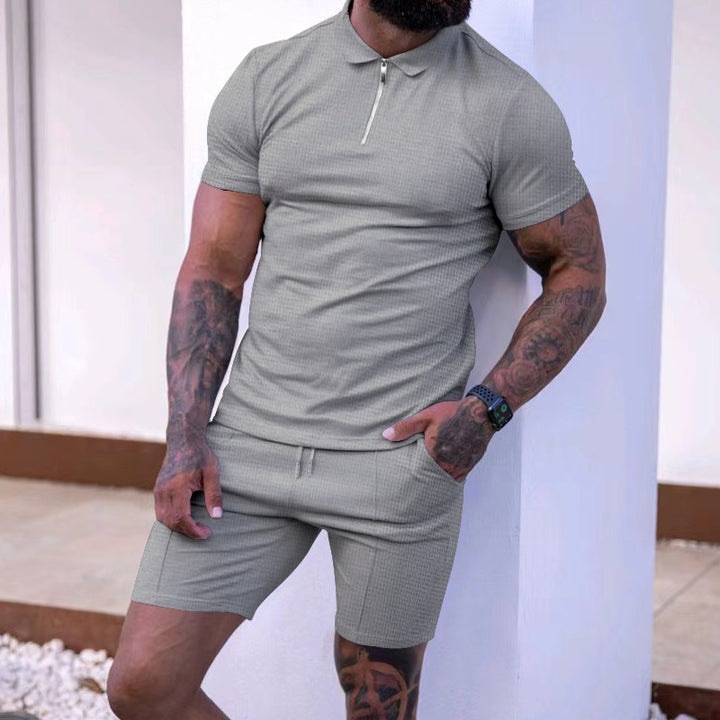 Herren sportliches Poloshirt mit Reißverschluss und passenden Shorts Aliams