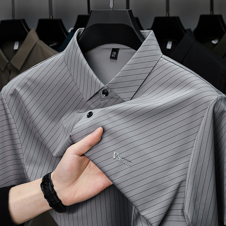 Herren elegantes, atmungsaktives Langarmhemd mit feinem Streifenmuster Aliams