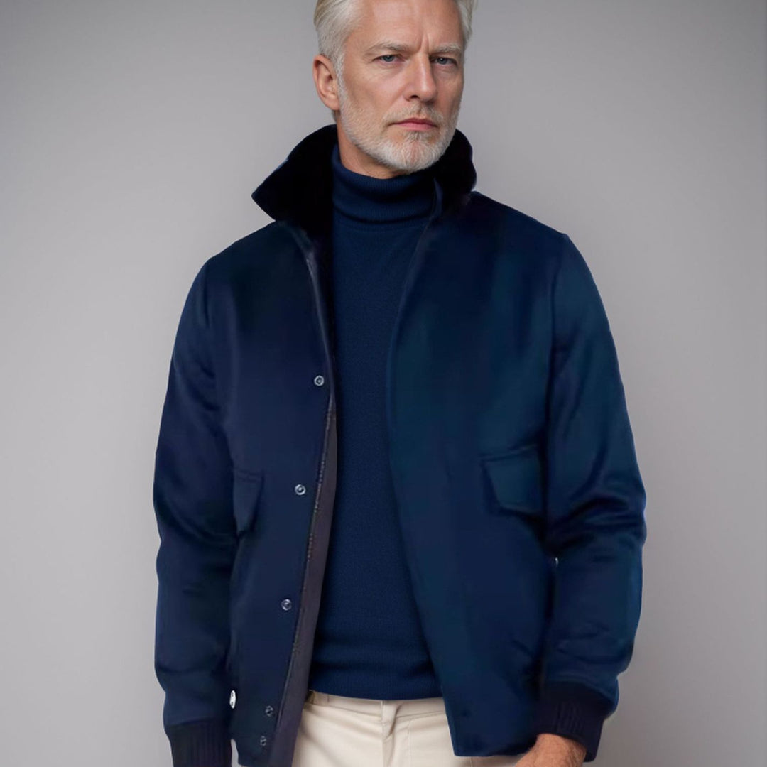 Herren elegante Kurzjacke mit Kunstfellkragen und praktischen Taschen Aliams