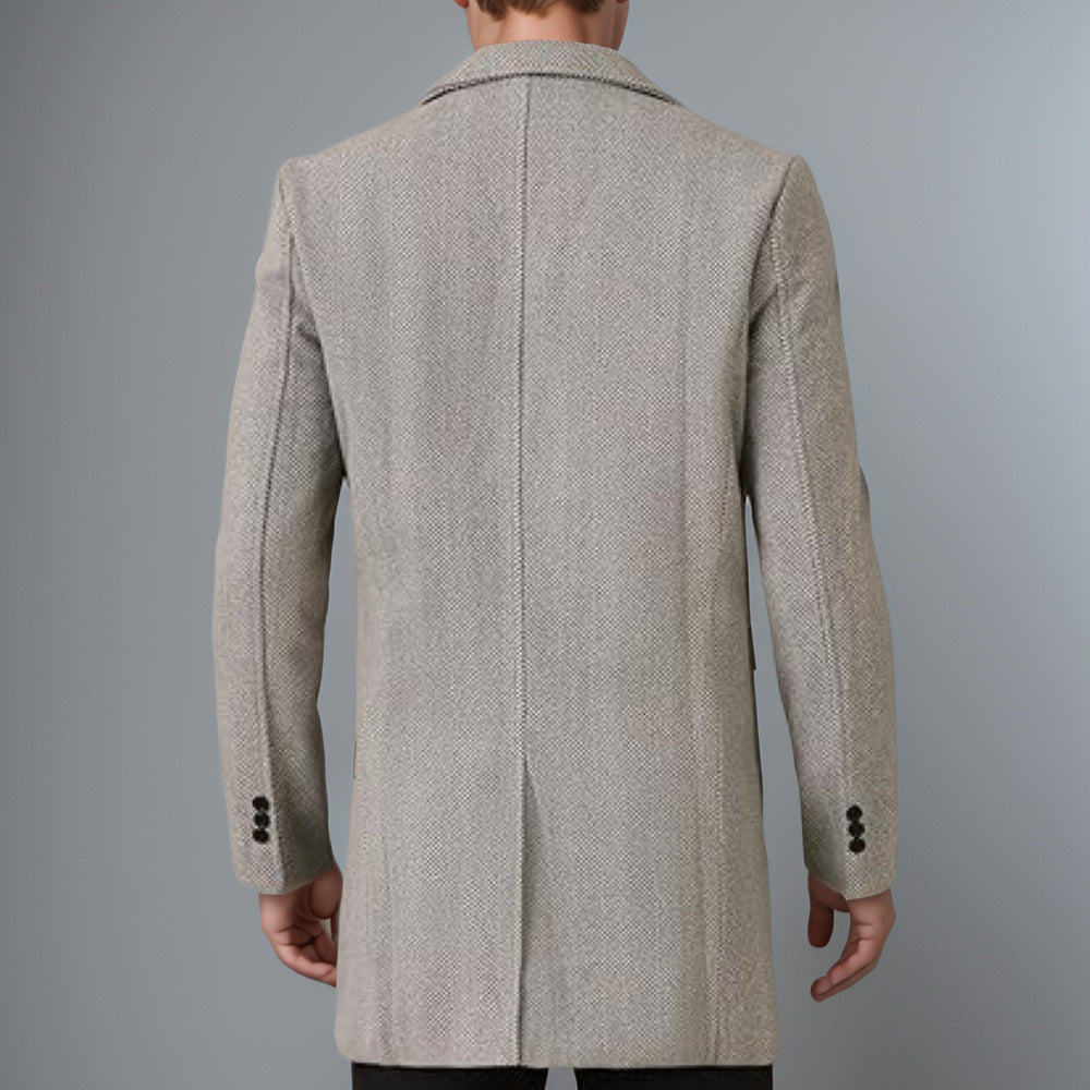 Herren eleganter Doppelreiher-Mantel mit strukturiertem Herringbone-Muster Aliams