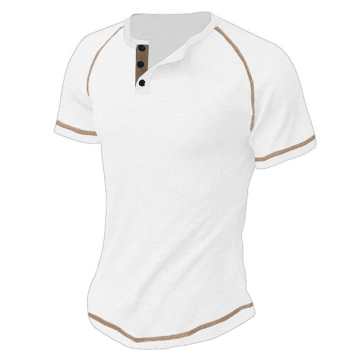 Herren Kurzarm-Henley-T-Shirt mit strukturierter Oberfläche und praktischer Knopfleiste Aliams