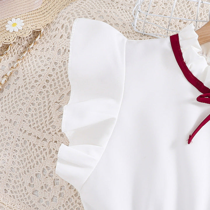 Mädchen Faltenrockkleid mit Puffärmeln und Taillenknoten Aliams