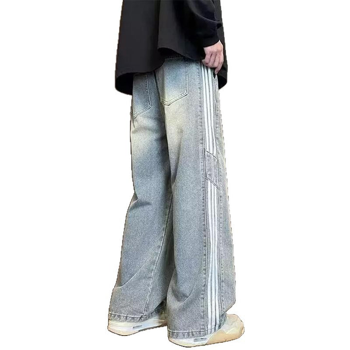Herren weit geschnittene Denim-Hose mit seitlichen Streifen und Taschen Aliams