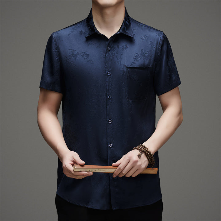 Herren Kurzarmhemd mit ansprechendem Floral-Muster und feinem Glanz Aliams