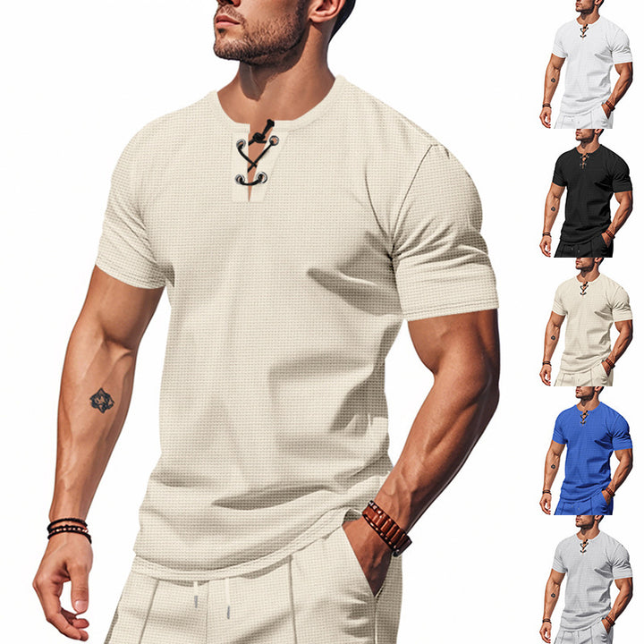 Herren Kurzarm Henley-Shirt mit interessanter Knopfleiste Aliams