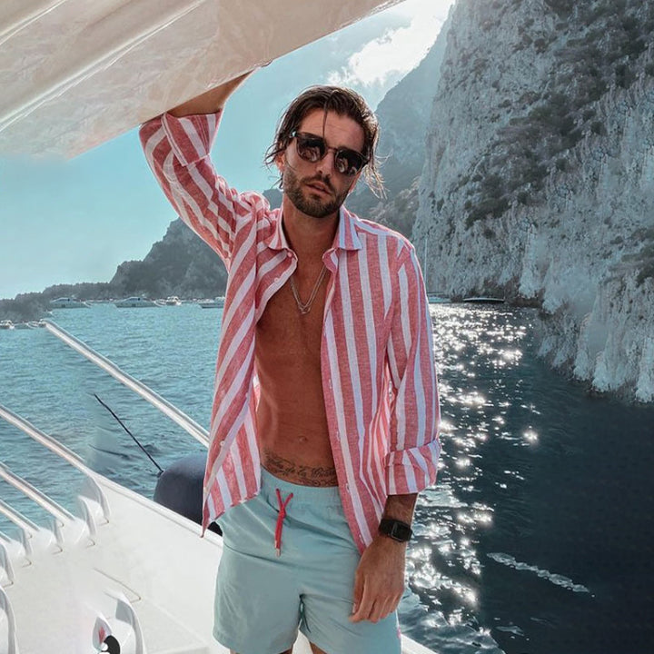 Herren stilvolles gestreiftes Leinenhemd Aliams