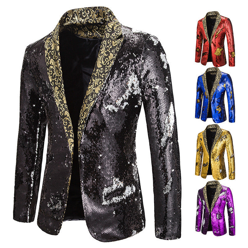 Herren Glitzernde Paillettenblazer mit extravagantem Kragen Aliams