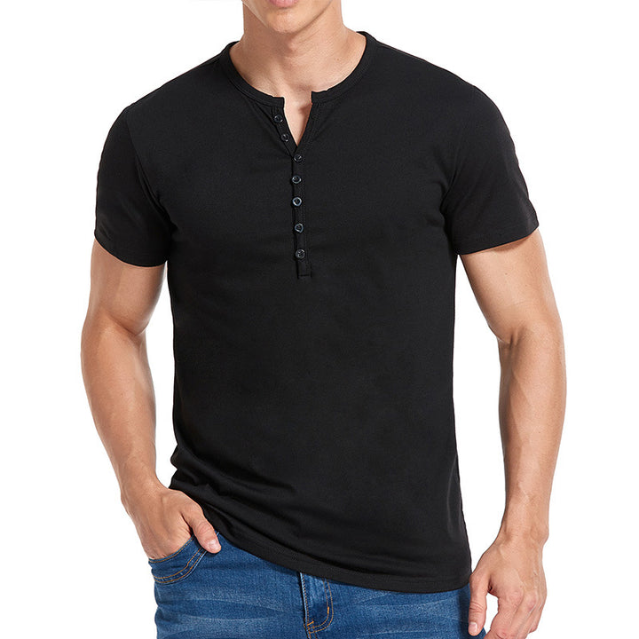 Herren Kurzarm-Henley-Shirt mit stilvollem Knopfverschluss Aliams