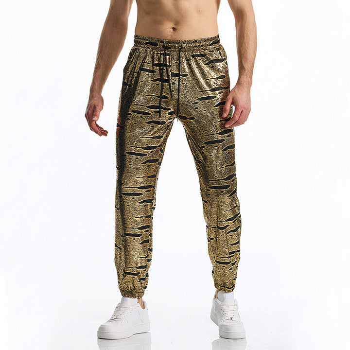 Herren elegante Jogginghose mit glänzendem Metallic-Muster Aliams