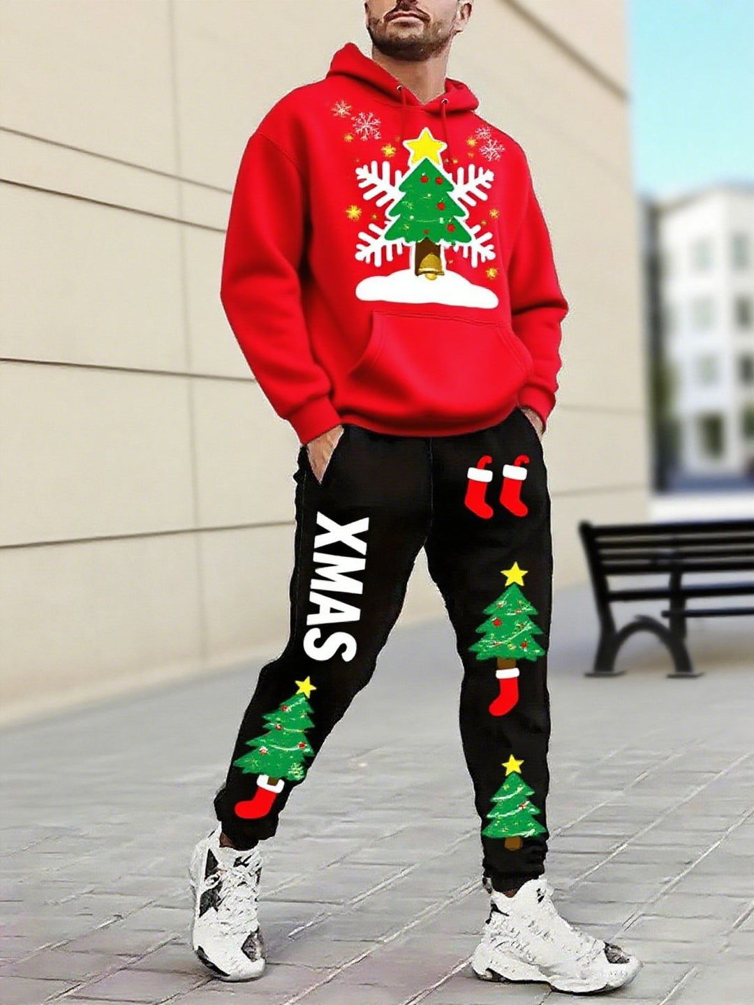 Herren Weihnachtsmotiviere Kapuzenpullover und Jogginghose Set Aliams