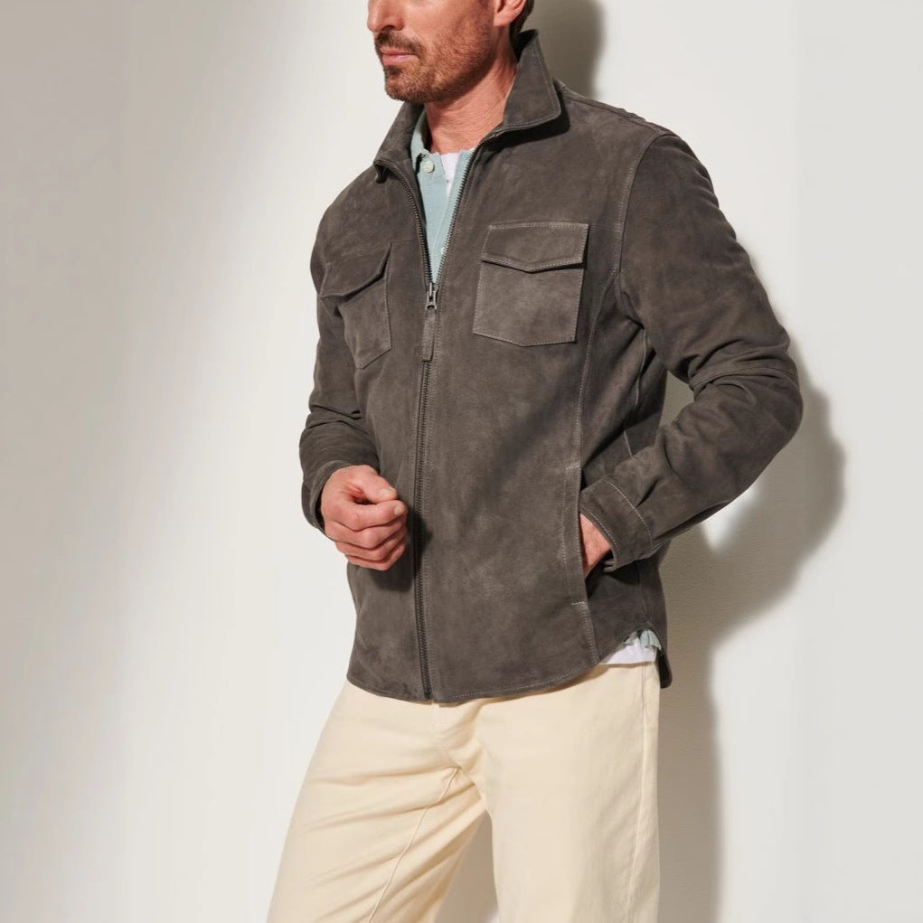 Herren Wildlederjacke mit praktischen Pattentaschen und elegantem Schnitt Aliams