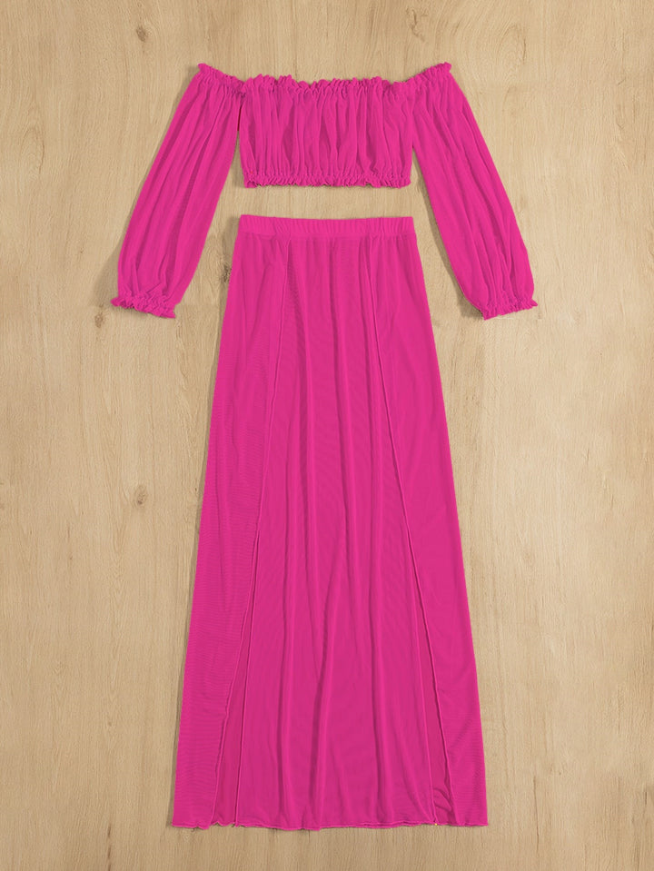 Damen Elegantes Strandkleid mit schulterfreiem Design und tiefen Seitenschlitzen Aliams