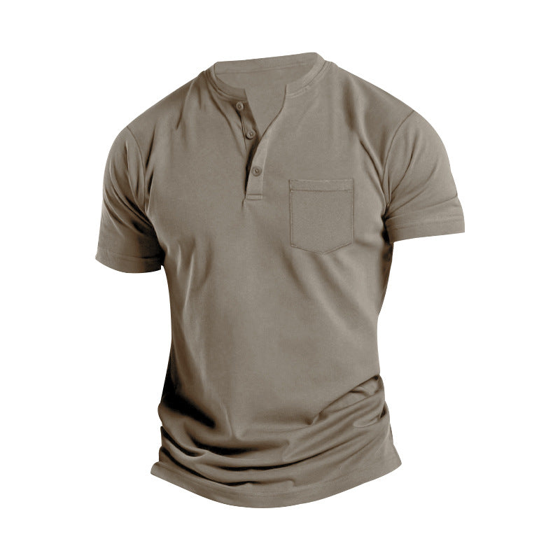Herren Kurzarm-Henley-T-Shirt mit praktischer Brusttasche Aliams