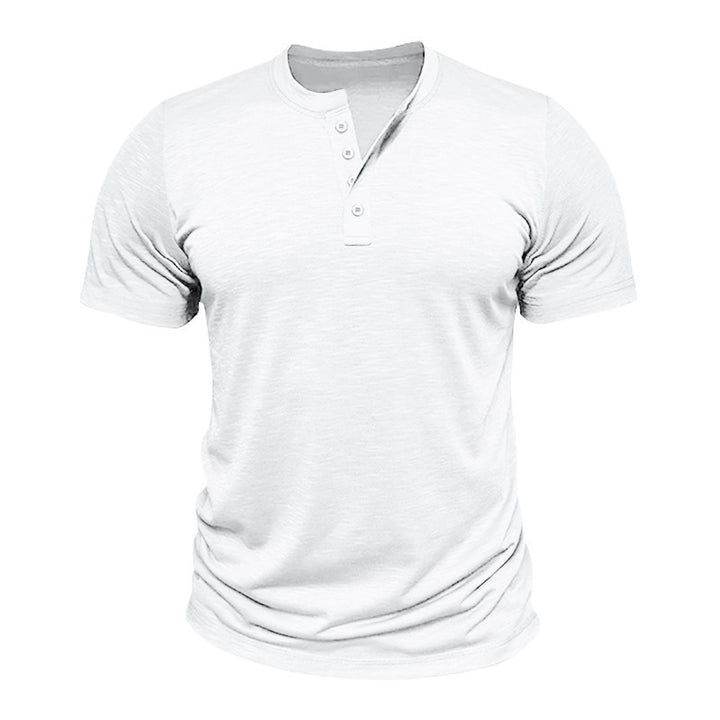 Herren Kurzarm-Henley-T-Shirt mit dekorativen Knopfdetails und geschmeidiger Oberfläche Aliams