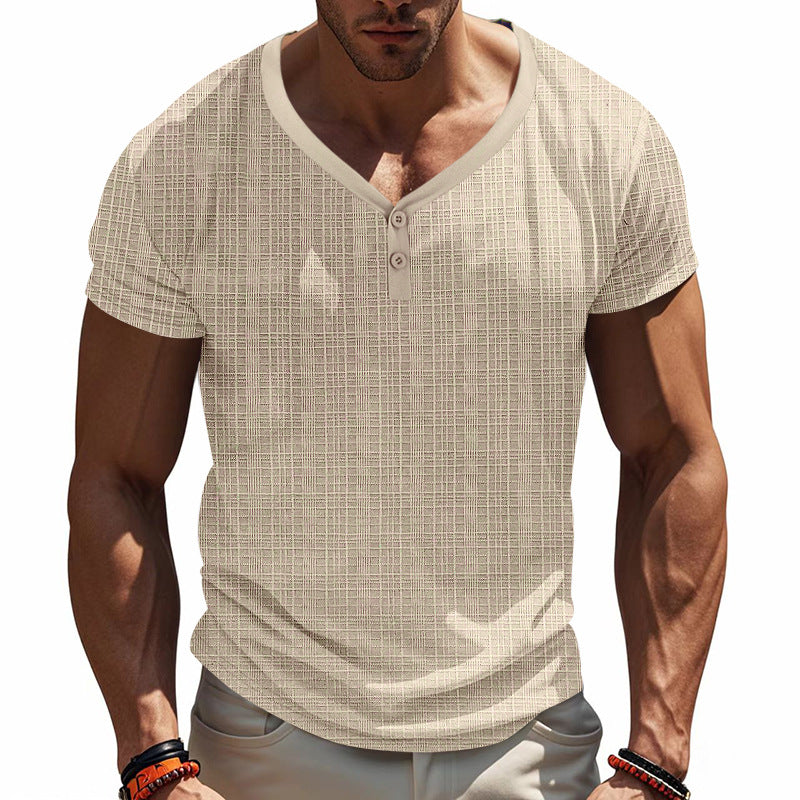 Herren Kurzarm Henley-Shirt mit strukturiertem Design und praktischen Knopfdetails Aliams