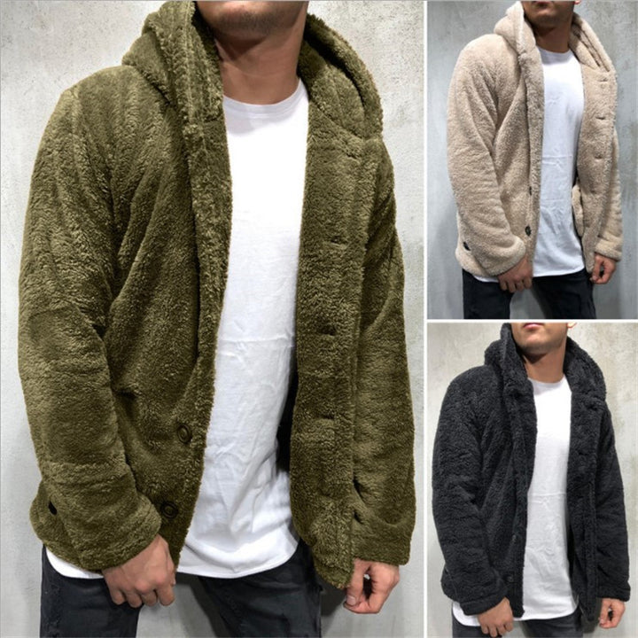 Herren Fleecejacke mit Kapuze und knöpfbarem Verschluss Aliams