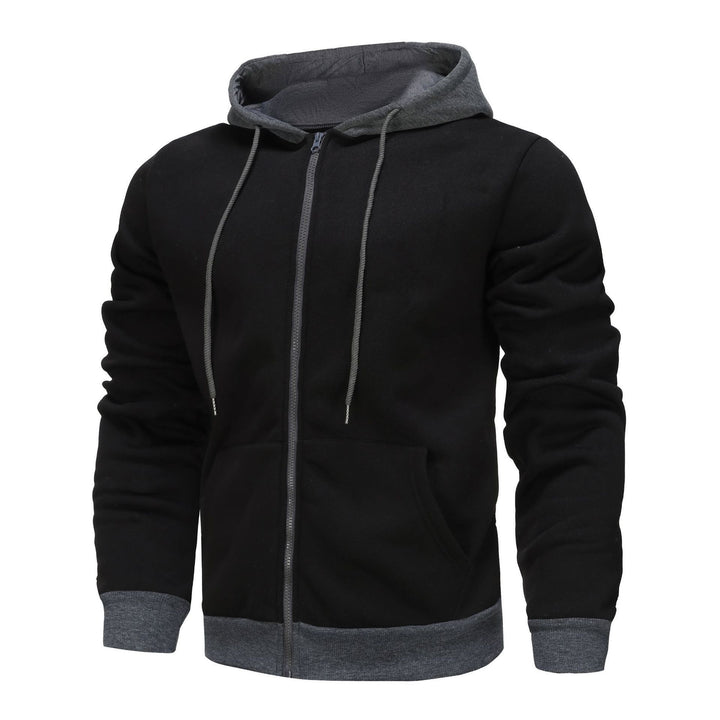 Herren Zip-Hoodie mit Kontrastfarbe und Kängurutasche Aliams