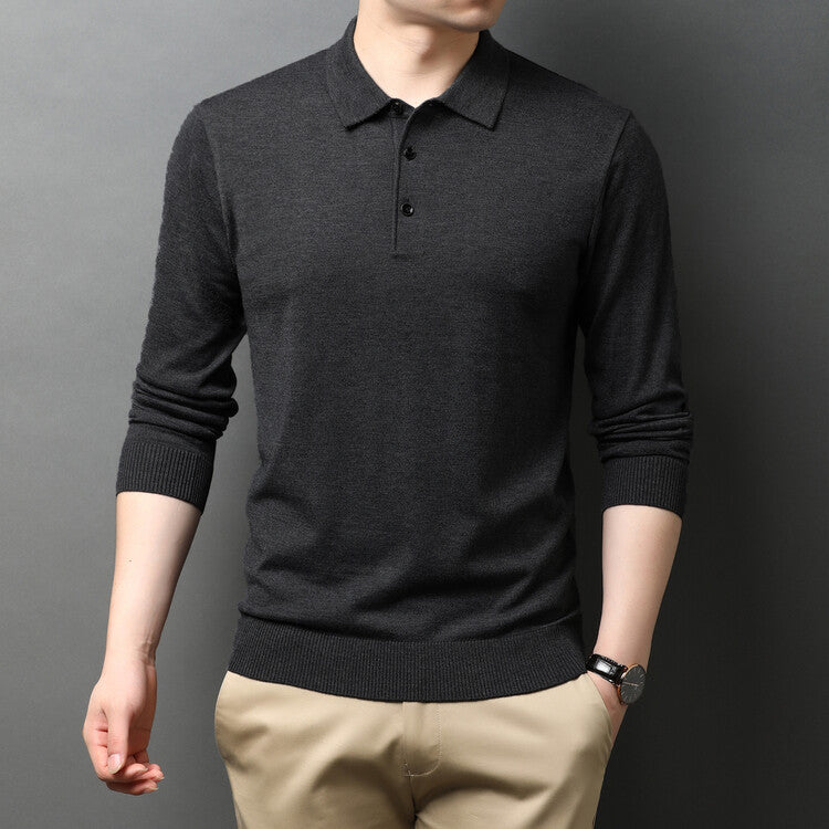 Herren eleganter Strickpullover mit Polokragen und Knopfleiste Aliams