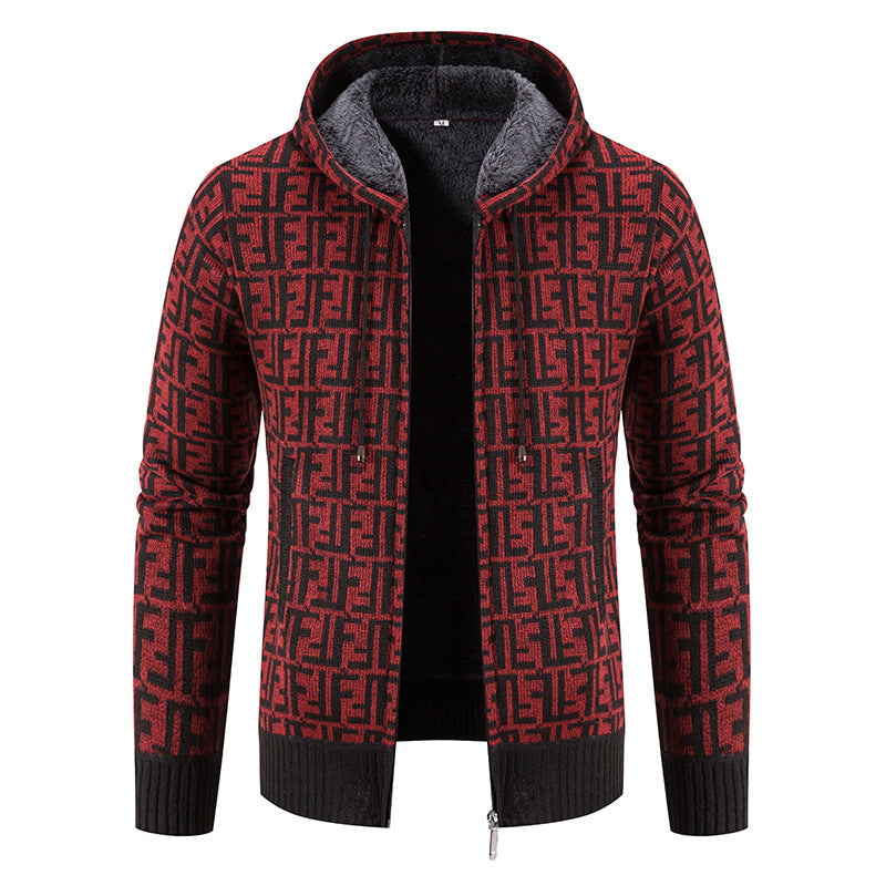 Herren Hochwertige Strickjacke mit modernem Muster und Kapuze Aliams