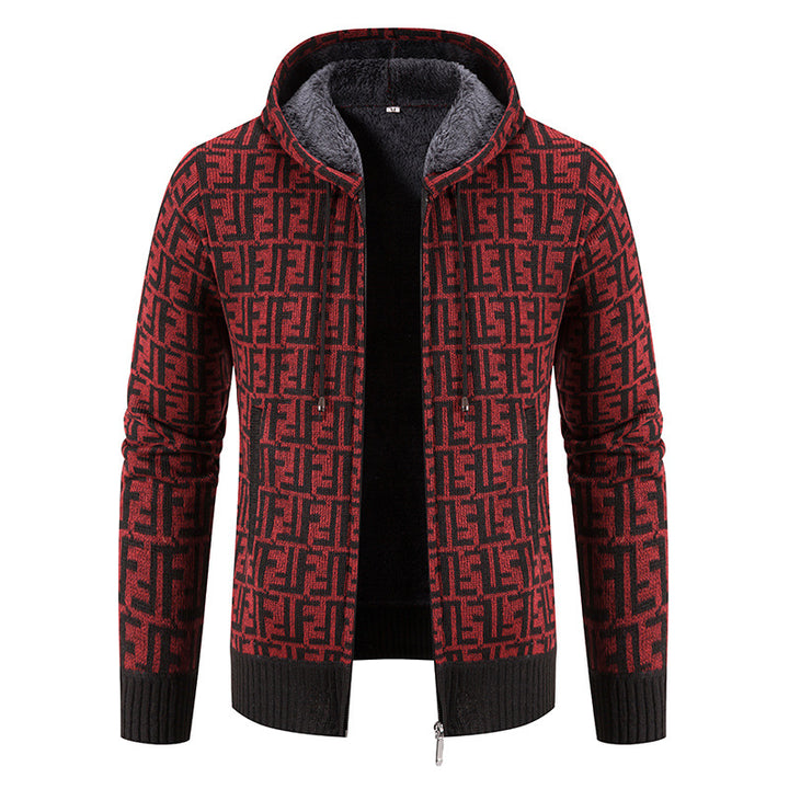 Herren Hochwertige Strickjacke mit modernem Muster und Kapuze Aliams