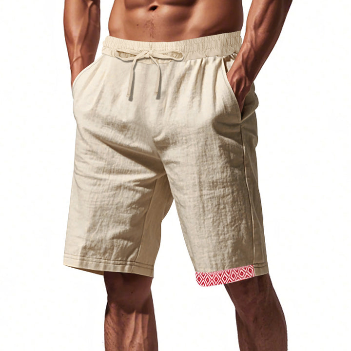 Herren lässige Strandshorts aus atmungsaktivem Leinenmix mit elastischem Bund und seitlichen Taschen Aliams