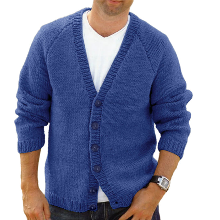 Herren gemütlicher Strickcardigan mit tiefem V-Ausschnitt und Knopfdetails Aliams