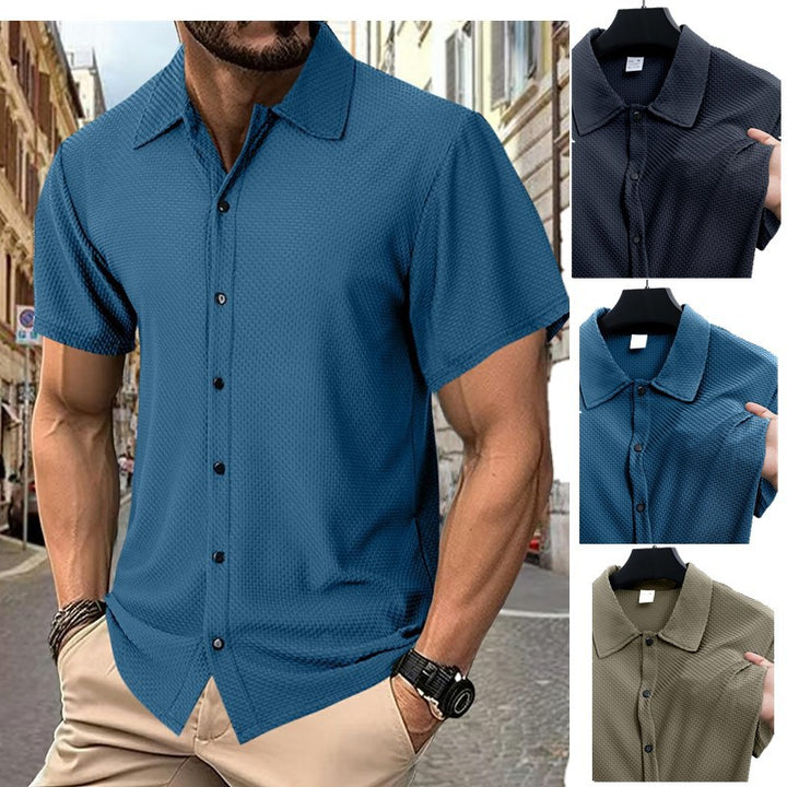 Herren Kurzarm-Hemd mit strukturiertem Muster und dezentem Kragen Aliams