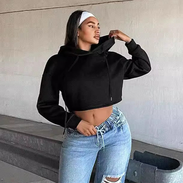 Damen Cropped Hoodie mit lässigem Schnitt und Kapuze Aliams