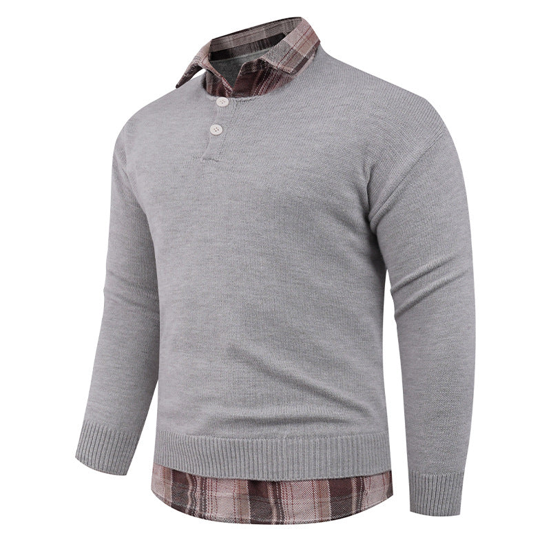 Herren Pullover mit integriertem Hemdkragen und Knopfdetails Aliams