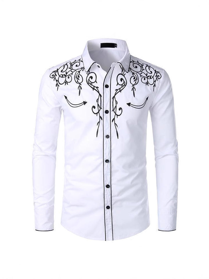 Herren raffiniertes Langarmhemd mit kunstvoller Bestickung Aliams