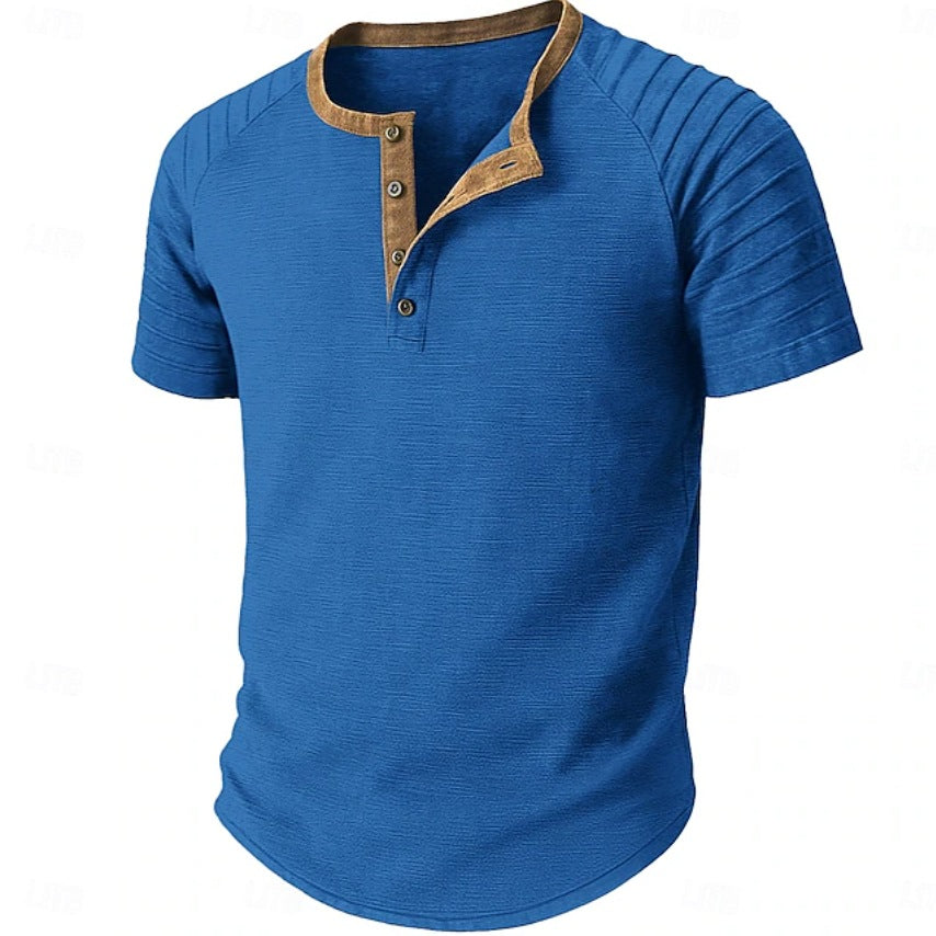 Herren Kurzarm Henley-Shirt mit strukturiertem Stoff und kontrastierendem Kragen Aliams