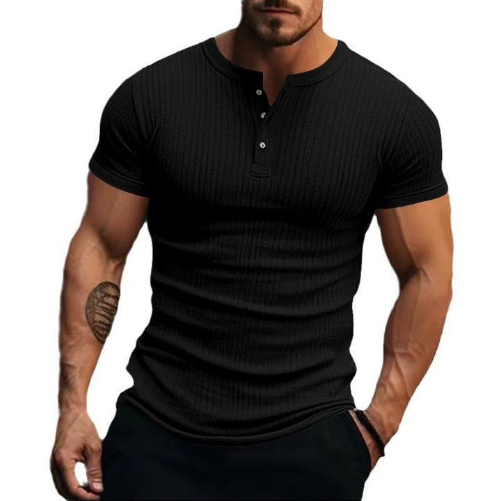 Herren Kurzarm-Henley-Shirt mit strukturiertem Rippdesign und modischen Knöpfen Aliams