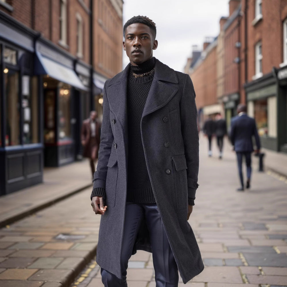 Herren eleganter Dufflecoat mit tiefem Revers und praktischen Taschen Aliams