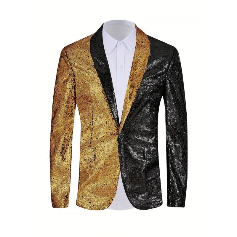 Herren Glänzender Pailletten-Blazer mit kontrastierenden Farben Aliams
