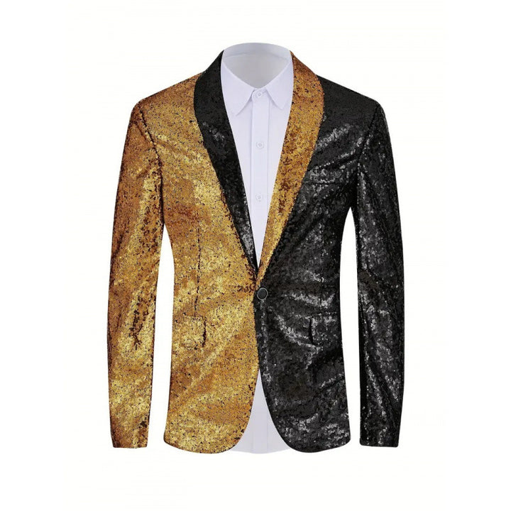 Herren Glänzender Pailletten-Blazer mit kontrastierenden Farben Aliams