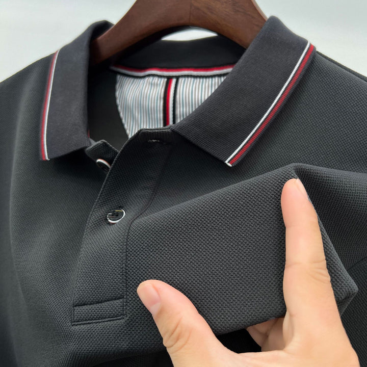 Herren elegantes Langarm-Polo mit modernem Kragen und stylischen Akzenten Aliams